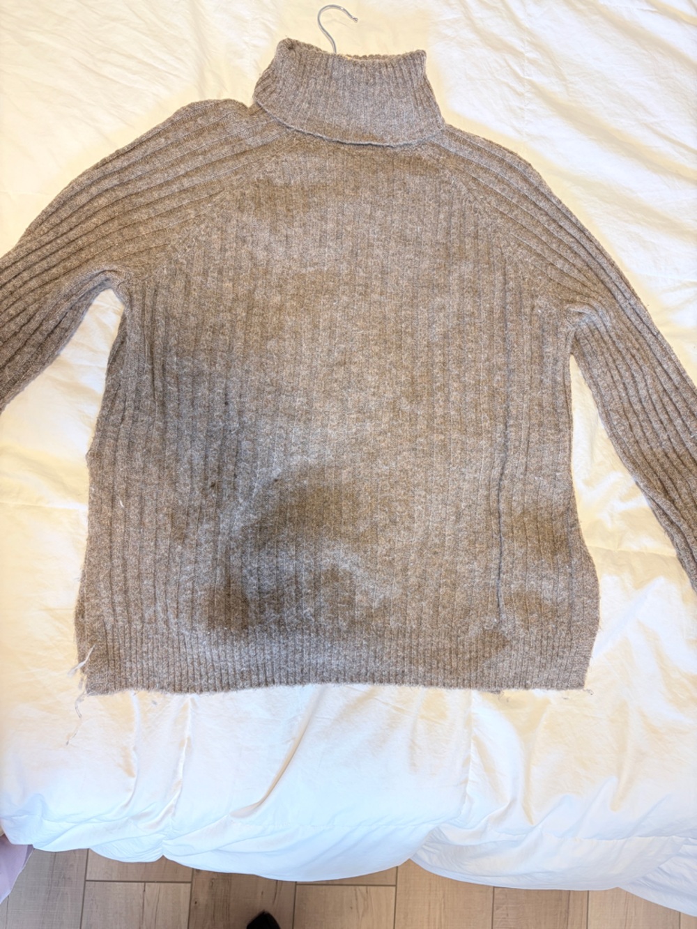 H&M Ribbed Cowl Neck Sweater - Taupe Brown